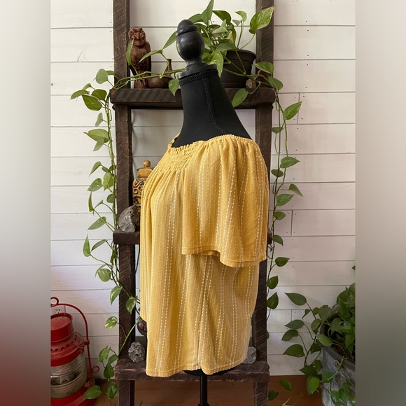 W5: BoHo Peasant Style Mustard Blouse with White Stripes - Picture 9 of 17